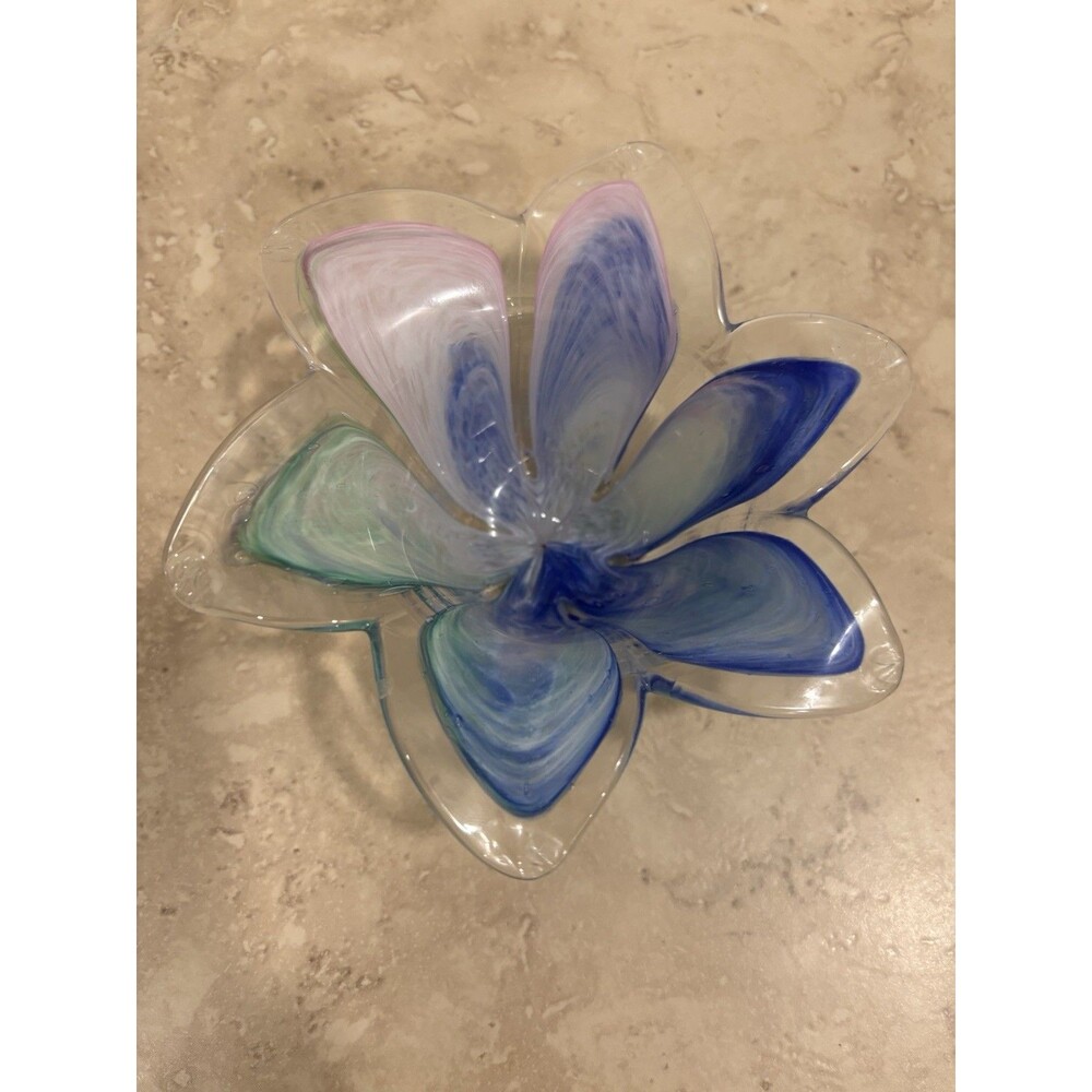 Vintage Murano Art Glass Votive Flower Form Dish Pastel Italy Candleholder